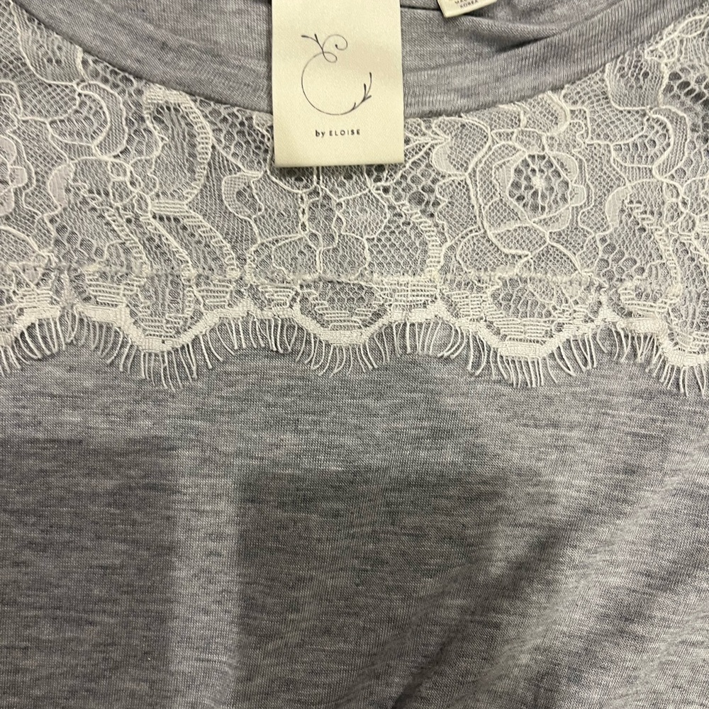 Anthropologie gray t-shirt with lace short sleeve